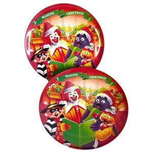 1995 McDonalds Seasons Greetings Christmas Plates Melamine   lastic Set of 2 VTG